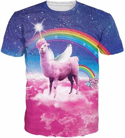 Swag Lama Regenboog shirt Maat S Crew neck - Festival shirt - Superfout - Fout T-shirt - Feestkleding - Festival outfit - Foute kleding - Kattenshirt - Regenboogshirt - Kleding fout feest - Foute party kleding