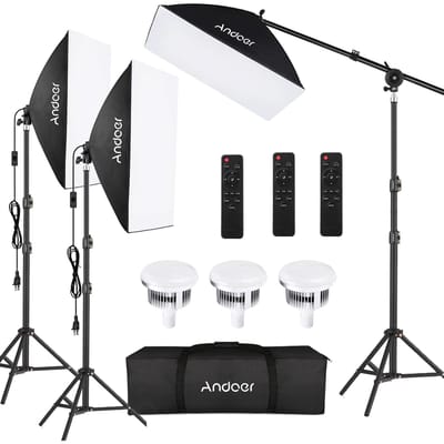 Andoer Studio photographie Kit d'éclairage Softbox ensemble d'éclairage avec température bicolore 85W 2800K-5700K US Plug noir