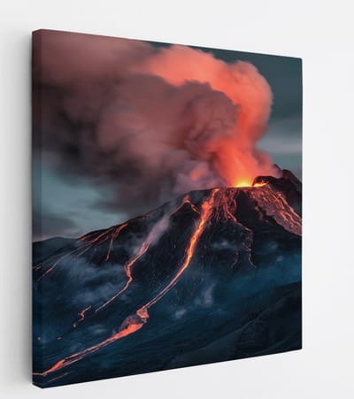 Saammp Canvas Schilderij - Uigebarste Vulkaan - Landschap - Natuur - 20x20 - Foto op canvas - Wanddecoratie - Muurdecoratie Woonkamer - Slaapkamer decoratie - Canvas Print