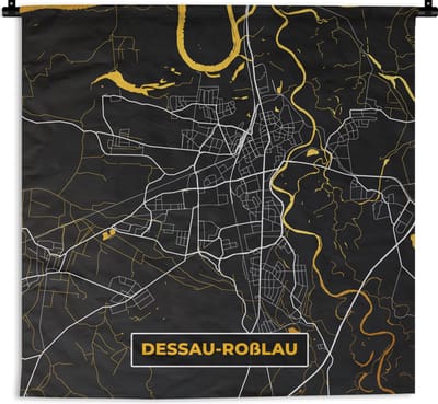 Wandkleed - Wanddoek - Dessau-Roßlau - Duitsland - Stadskaart - Plattegrond - Goud - Kaart - 180x180 cm - Wandtapijt