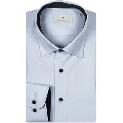 Thomas Maine Overhemd Bergamo Verborgen Button-Down Two Ply Twill Uni Color Contrast Licht Blauw-Navy / male