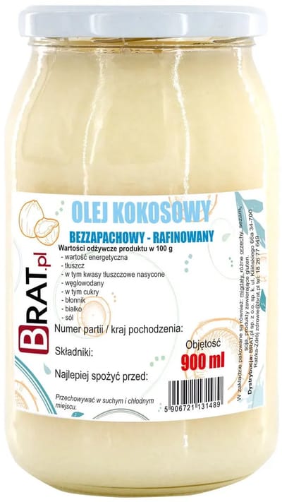 BRAT Natural – Kokosolie Rafinad – Neutraal – Hoog rookpunt – 900 ml