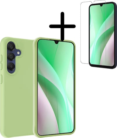 Hoesje Met Screenprotector - Geschikt voor Samsung Galaxy A15 - Sterk & Shockproof - Back Cover - Siliconen Case - Telefoon Hoes - Groen
