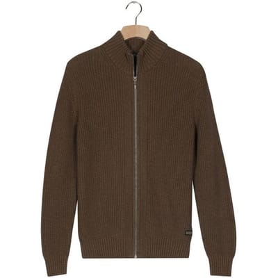 Baileys Vest Uni Color Cotton Fullzip Allover Structure Knit Donker Taupe / male