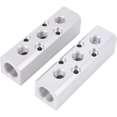 2 Pièces Collecteur d'Air en Aluminium 3 Voies 5 Ports Bloc Diviseur de Compresseur d'Air Pneumatique Port de Sortie 1/4in NPT Alimentation 1/2in NPT