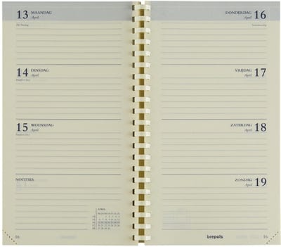 Brepols agendavulling 2027 - INTERPLAN [0.731] - VULLING - Zakagenda - 1 week op 2 pagina's - Weekoverzicht - Gespiraleerd - Navulling - 8.9 x 16 cm