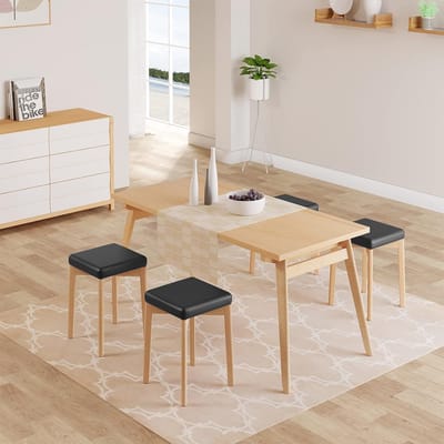 Eetkamerstoelen Set van 6 – - Zwart - – Massief Beukenhouten Keukenstoelen Gevoerde - Medahomestore