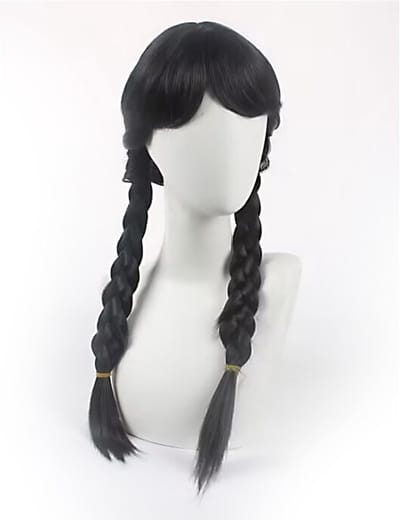Zwarte Lange Vlecht Peruk voor Vrouwen - Perfect voor Halloween en Carnaval met Haarnet en Middenscheiding