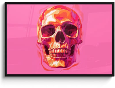 Poster in lijst - Fotolijst 120x80 cm - Posters - Felroze - Tanden - Schedel - Posterlijst zwart - Decoratie - Wanddecoratie woonkamer - Muurdecoratie slaapkamer