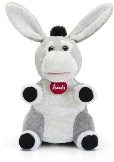 Trudi - Puppets Handpop Ezel 25 cm - Handgemaakt in Italie - Zacht pluche - Knuffeldier voor jongens en meisjes - Grijs - 17x25x15 cm maat S