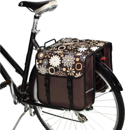 TIM® Fietstassen met Bloemen - Voor Achterfietsdragers - Fietstassen Dubbel Waterdicht – Fietstas Dubbel – Praktisch – Met Reflecterende Banden – Inclusief Verstevigingsplaat - Bruin - 32cm x 12cm x 32cm
