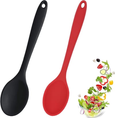 2 stuks - Siliconen Lepelset - Anti-aanbaklaag - Hittebestendig - Roerlepel - Kooklepel - Opscheplepel - Sauslepel - Serveerlepel - Lepels - Roeren - Opscheppen - Keukengerei - Vaatwasbestendig - Zwart+rood