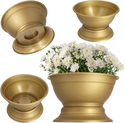 KADAX Bloemenschaal met standaard, weerbestendige kunststof plantenbak, kogelschaal voor chrysanten, viooltjes, bloemenvaas, diameter 23 cm, goud