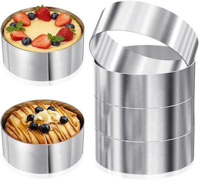 Set van 6 RVS Dessertringen en Voedselringen voor Taarten, Burgers en Mousse - Bakvormen voor Perfecte Desserts en Brood