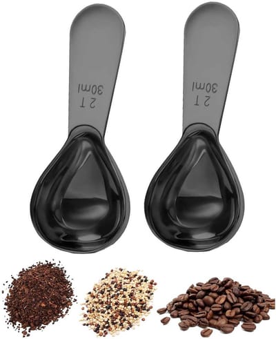 2-stuks koffielepelverpakking -Koffielepel van roestvrij staal -30 ml koffielepel -Maatlepel met korte steel -lepel maatlepel -Geschikt voor het malen van koffie, theebladeren, eiwitpoeder, suiker en havermout - zwart