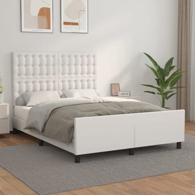 vidaXL - Bedframe - met - hoofdbord - kunstleer - wit - 140x200 - cm