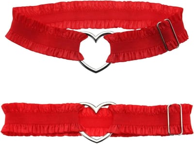 Elegante Rood Leren Garter voor Bruiloften en Feesten, Verstelbare Hartvormige Dijenband, Stijlvolle Accessoires voor Vrouwen