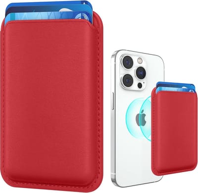 Magnetische pasjeshouder geschikt voor Magsafe - Kaarthouder pasjes - Wallet geschikt voor Magsafe - Sterke Magnetische Kaarthouder - Vegan PU Leer - Rood