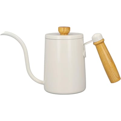 Bouilloire à café à verser 600 ml 20 oz Bouilloire à verser Bec col de cygne Théière à café avec manche en bois L blanc