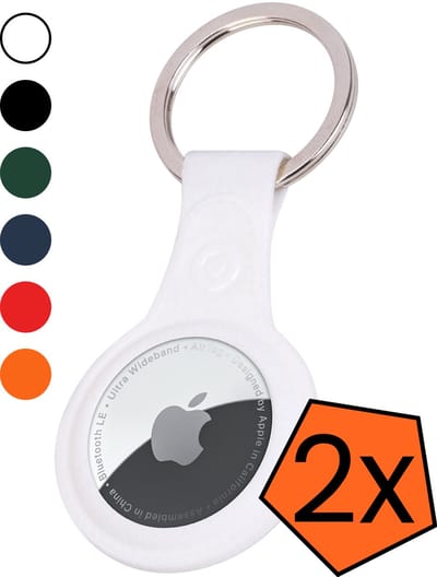 Hoesje Geschikt voor Apple AirTag 2e generatie Sleutelhanger Hoes Leren - Leder Look Hoesje Geschikt voor Apple AirTag 2-Sleutelhanger Hoesje Case - Wit - 2 PACK