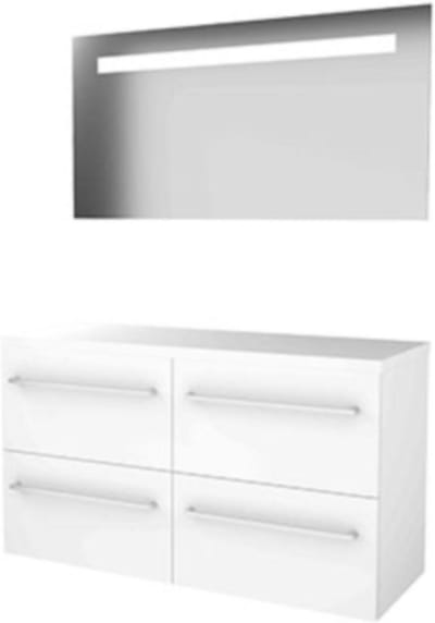 Basic-Line Economic 46 Badkamermeubelset - 120 x 46 cm - Met Grepen - 4 Lades - Wastafelblad - Spiegel met LED Verlichting - Ice White