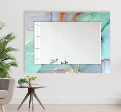 Grote Decoratieve Wandspiegel 120x120 cm - Esthetische Rechthoekige Spiegel met Facetrand - Abstract Marmeren Wanddecoratie