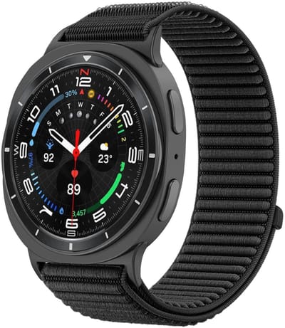 Nylon bandje - geschikt voor Samsung Galaxy Watch 8 (40mm) / Galaxy Watch 8 (44mm) / Galaxy Watch 8 Classic - ribbel met klittenbandsluiting - zwart