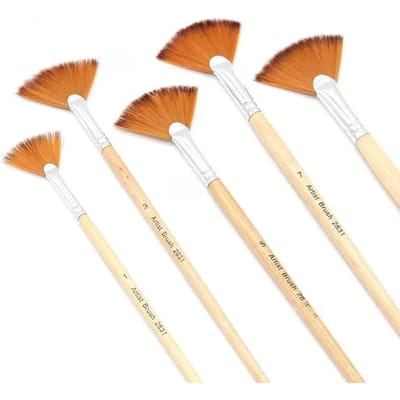 5 Stuks Waaiervormig Nylon Haar Gouache Aquarel Verfkwast Set Voor School Schilderen Tekenen Verfkwast Kunstbenodigdheden 5pcs beige