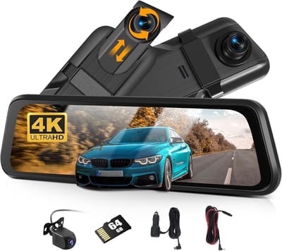 SnelShoppen - CAMECHO Spiegel Dashcam 9.66 Inch, Full HD, 4K, Dubbele Dashcam met Voor- en Achtercamera, Super Nachtzicht, G-Sensor, GPS, ADAS, BSD, L