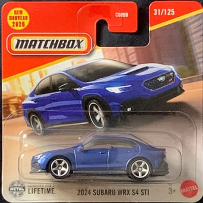 2024 SUBARU WRX S4 STI METALIC BLUE 31/125 MATCHBOX 1:64 SHORT CARD