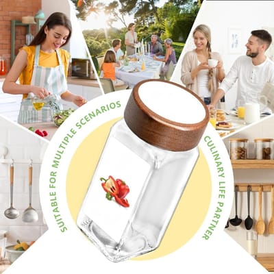 Famanu - Capjes van acaciahout kruidenpotjes orbicular set | 24 kruidenpotjes met kruidenetiketten | perfecte organisatie keuken kruidenorganizer | 120 ml kruidenpotje van glas