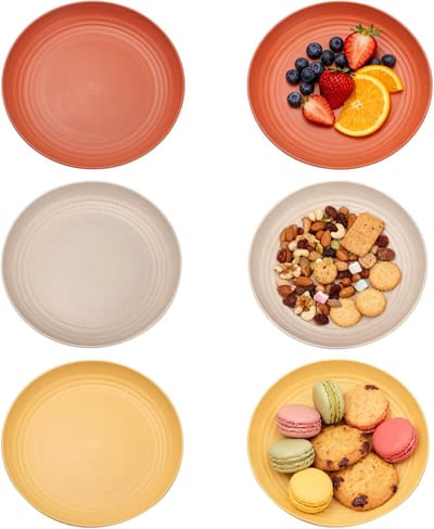 6 stuks herbruikbare plastic borden, 22,5 cm kunststof borden, camping borden, kleurrijke lichte onbreekbare plastic borden, voor feest, camping, ontbijt, pizza, magnetron- en