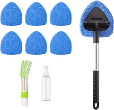 Voorruitborstel Set - Raamreiniger Tool - Glas Reinigen - Inclusief Sprayfles - 8 Stuks - Zwart