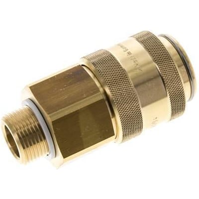 Messing DN 19 Luchtkoppeling Snelkoppeling G 3/4 inch Buitendraad Double Shut-Off - CLS19-M-B-SV-034