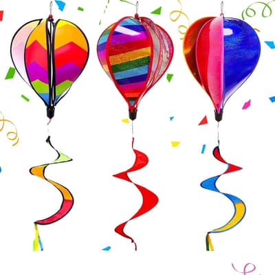 Heteluchtballon Windmolen - Tuindecoratie Spinner - Buiten Decoreren - Regenboog Kleurovergang - ca. 130 cm hoog - Multicolor