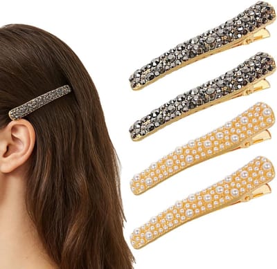 Elegante haarspelden met strass, 4 stuks, metalen haaraccessoires voor dames en meisjes, zwart en wit, perfect voor elke gelegenheid