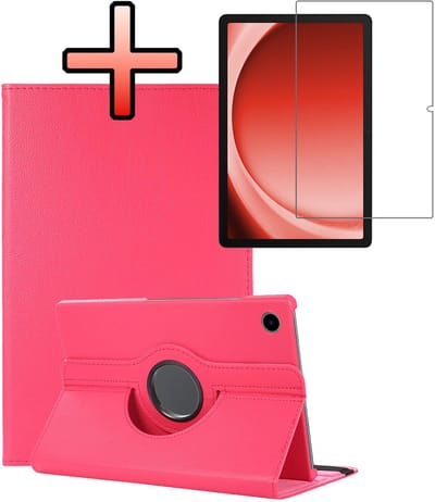 Hoes - Geschikt voor Samsung Galaxy Tab A9 - Met Screenprotector - 360 Graden Draaibare Hard Cover Case - Tablet Hoesje Draaibaar - Donkerroze