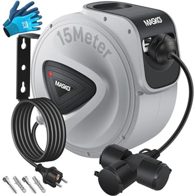 Automatische Kabelhaspel 15 m met 3-voudige Aansluiting en Wandmontage