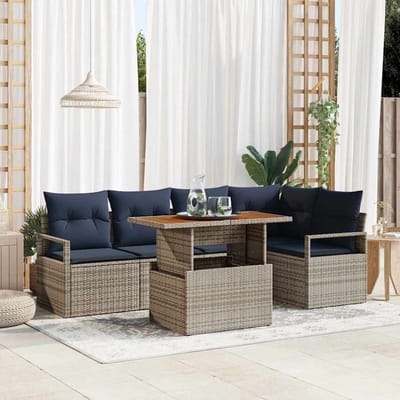 vidaXL - Tuinbank - Set - 6 - st - 5-Aantal - zitplaatsen - Grijs - en - Marineblauw