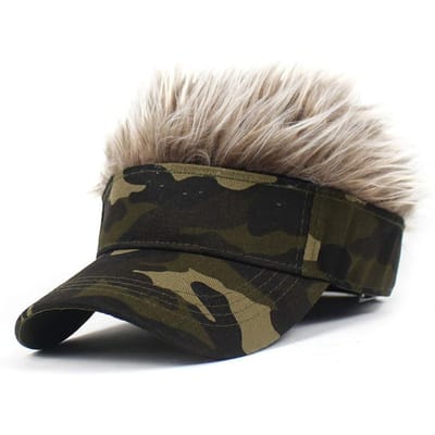 Heren Synthetische Spikes Haar Pruik Golf Honkbalpet Nep Kort Haar Sportpet Outdoor Legergroen Camouflage Bedrukt Zonneklep Zonnehoed