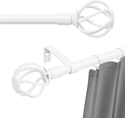 SnelShoppen - Gordijnroede Wit 365 cm Lang met Gedraaide Kooi-Eindstukken voor Wandmontage - Metalen Gordijnroede 16 mm, Weerbestendig, Perfect voor B