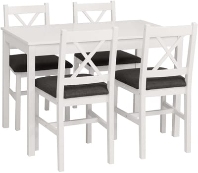 Eetkamer-set MCW-F77, zitgroep Eetkamergroep, massief hout dennenhout Stof Landhuis 110 cm ~ wit Bekleding zwart