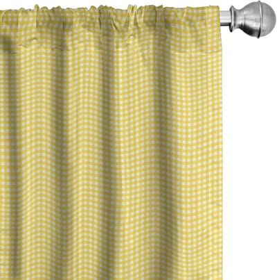 ABAKUHAUS Gordijnen – Geruit Uni Geel-Wit, 2-delige set, microvezel, roedezak