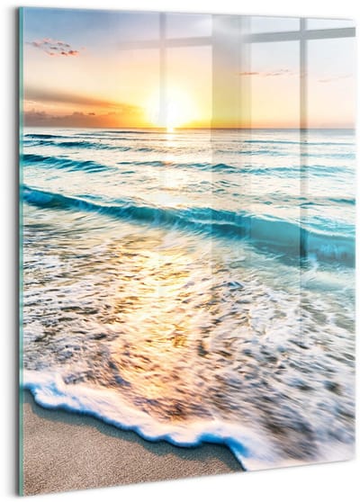 Wallfluent Glasschilderij - Strand, zee, zand Glas Schilderij - 60x80 cm - Veelkleurig Verticale Muurschildering - Landschap Foto Op Glas - Glas Foto - Foto In Glas