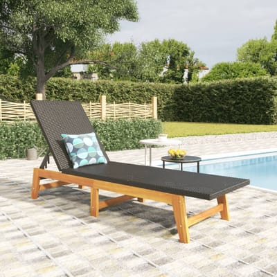 vidaXL - Ligbed - poly - rattan - en - massief - acaciahout - zwart - en - bruin