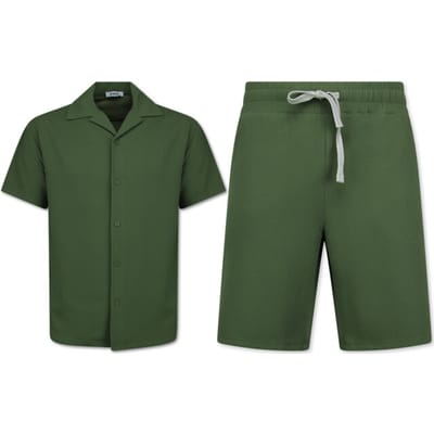 Overhemd Korte Mouw Heren - Oversized Shirt - Korte Broek Heren - Twinset - Ribbed Oversized Shirt - Zomerset Heren - Two Piece Setje - Co ord Set - F-915 - Groen