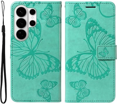 Coverup Hoesje - Geschikt voor Samsung Galaxy S26 Ultra Hoesje - Coverup Vlinders Book Case - Mintgroen