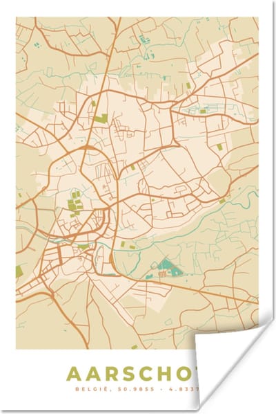 Poster België - Aarschot - Stadskaart - Kaart - Plattegrond - 120x180 cm XXL