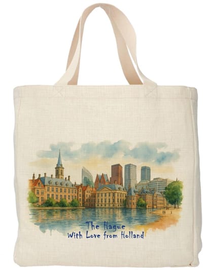 Shopper - Totebag - Boodschappentas | The Hague - With Love from Holland | Duurzaam - Linnenlook - 48x38cm