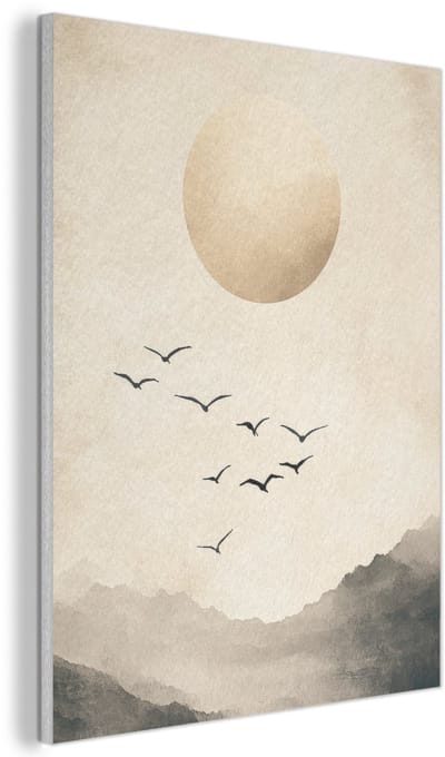 Akoestisch wandpaneel 30x40 cm - Vilt schilderij Landschap - Japandi - vogel - Akoestische panelen - Geluidsdempende wanddecoratie - Geluidsisolatie woonkamer - Muurdecoratie geluidspanelen